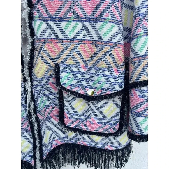 Hilary Radley Katherine Barclay Tweed Fringed Knitted Blazer Jacket Multi Sz 12 - Picture 6 of 11